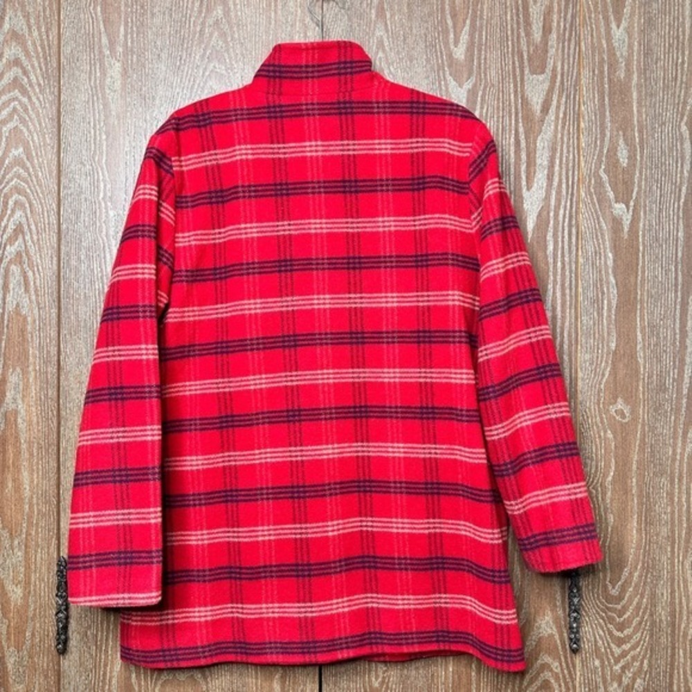 Vtg Plaid Wool Blend Zip Front Jacket Women M Black Red Lined Imagio Turkey Made - Picture 8 of 11